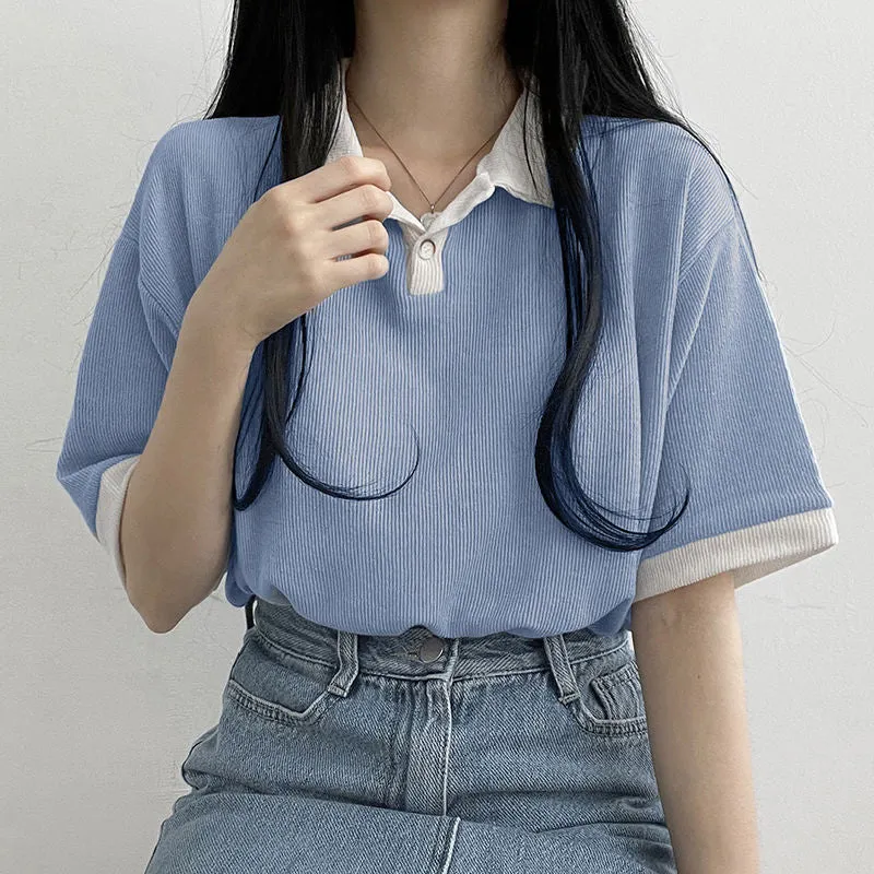 Loose Short Sleeve Cute Collar Casual Shirts