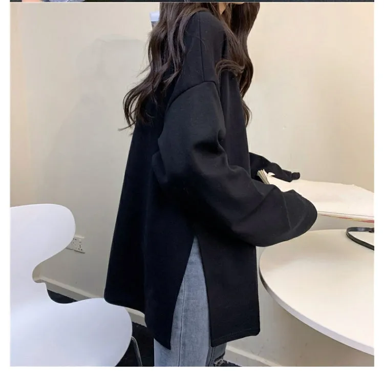 Loose Side Split O-Neck Shirts