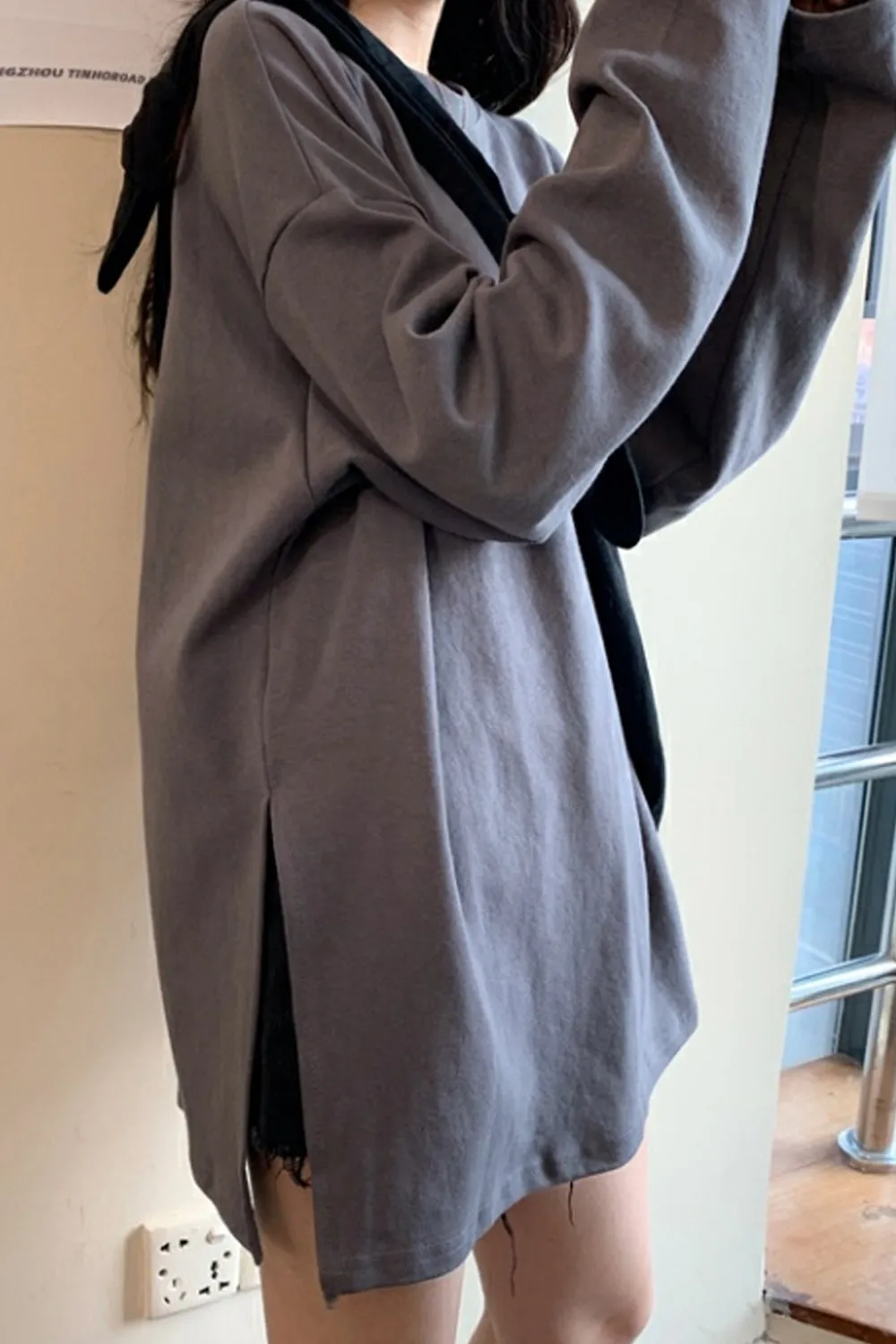 Loose Side Split O-Neck Shirts