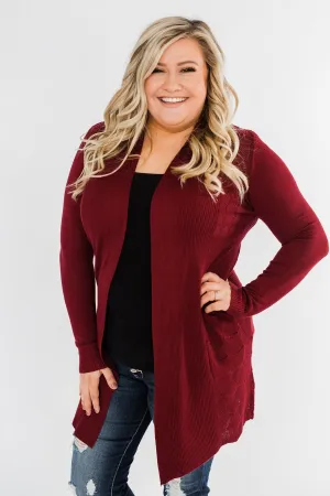 Lots of Love Knit Cardigan- Burgundy