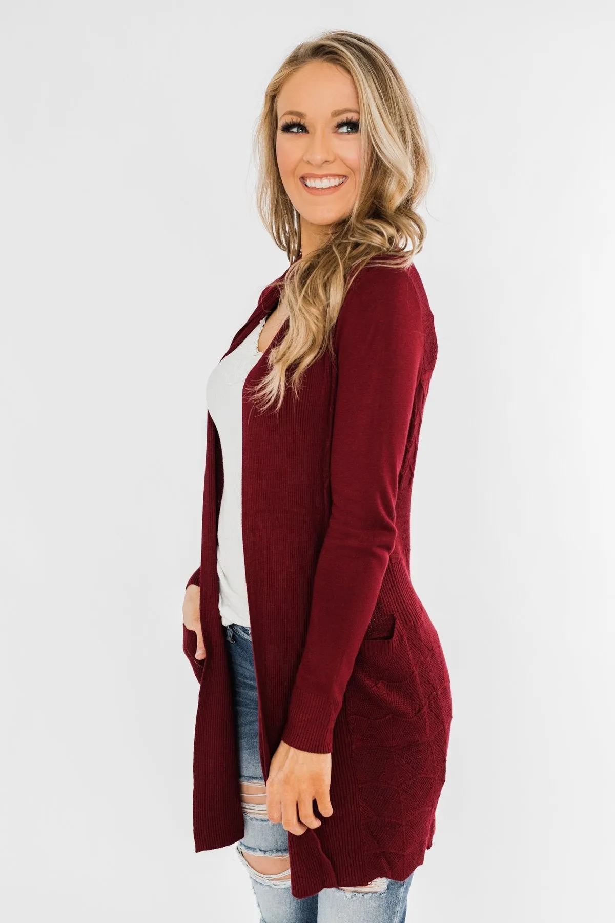 Lots of Love Knit Cardigan- Burgundy