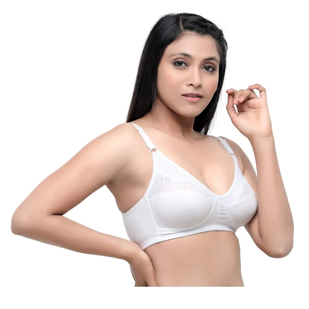 Lovable White and Pink Rose Non Padded Wirefree Bra Pack of 2 - ADL The 1-WHITE/P ROSE