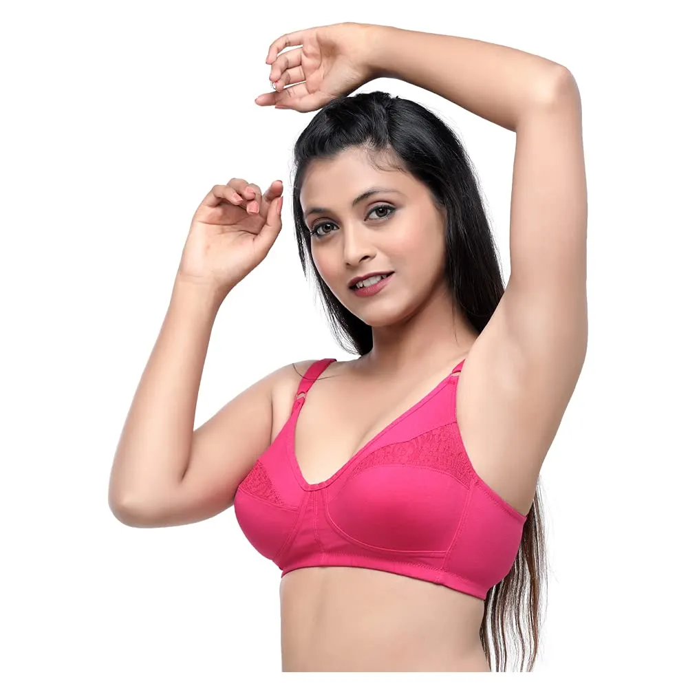 Lovable White and Pink Rose Non Padded Wirefree Bra Pack of 2 - ADL The 1-WHITE/P ROSE