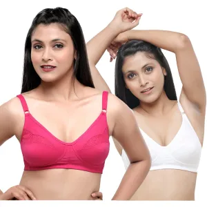 Lovable White and Pink Rose Non Padded Wirefree Bra Pack of 2 - ADL The 1-WHITE/P ROSE