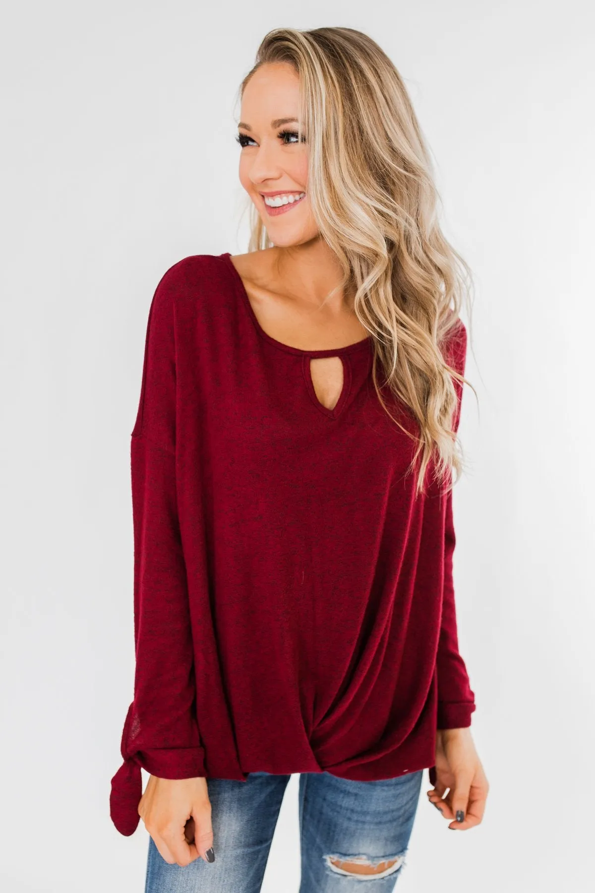 Love Me Forever Front Twist Top- Cranberry