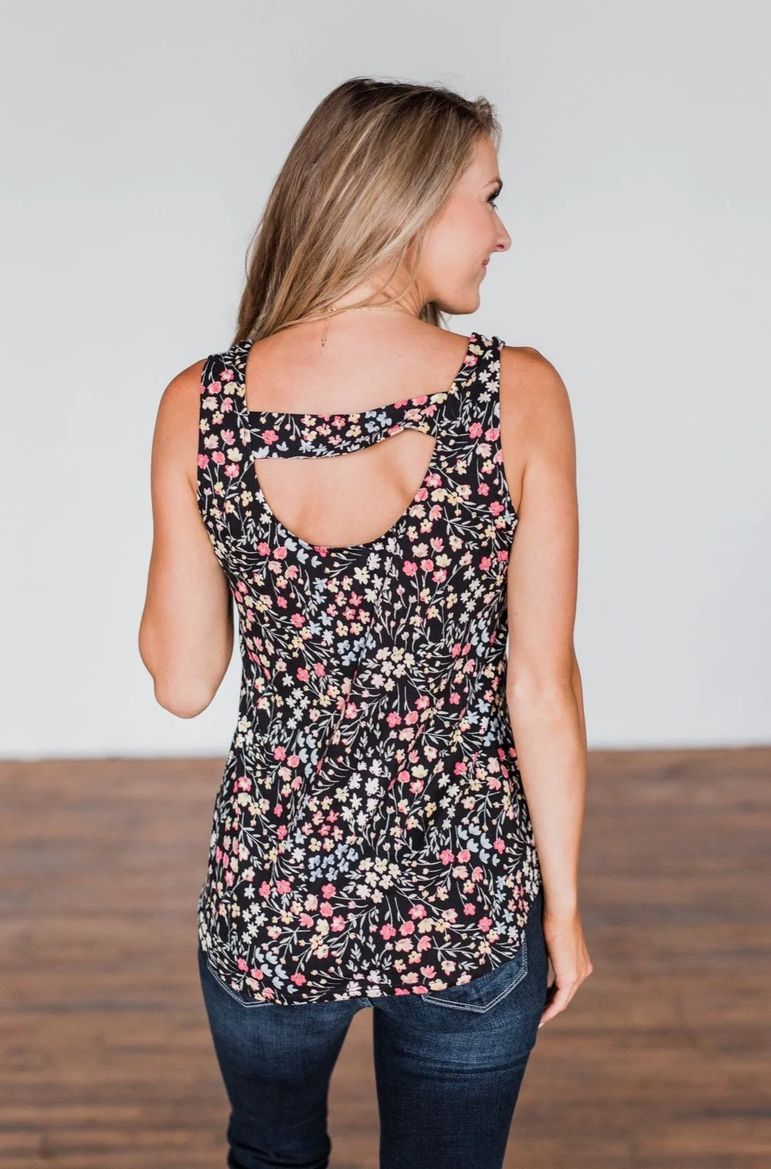 Love To Give Floral Tank Top- Black