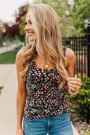 Love To Give Floral Tank Top- Black