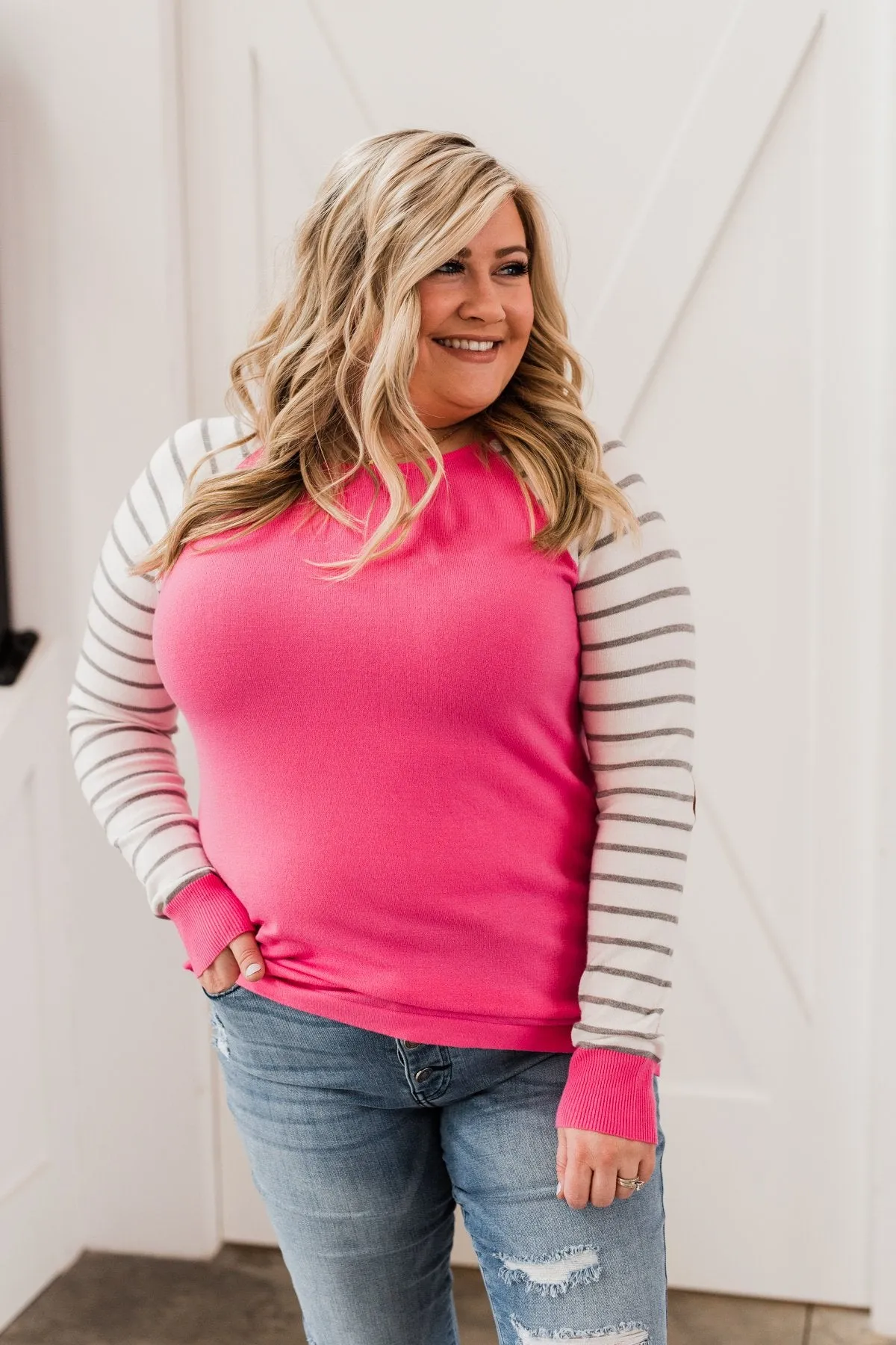 Loving Life Striped Sweater- Bubblegum Pink & Ivory