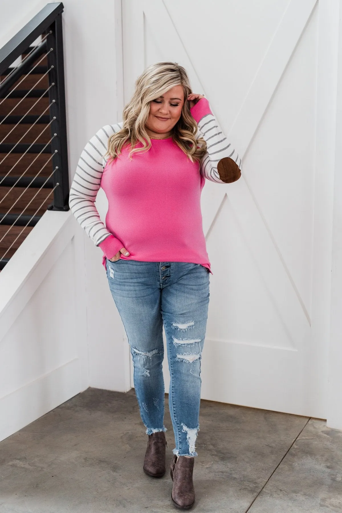 Loving Life Striped Sweater- Bubblegum Pink & Ivory