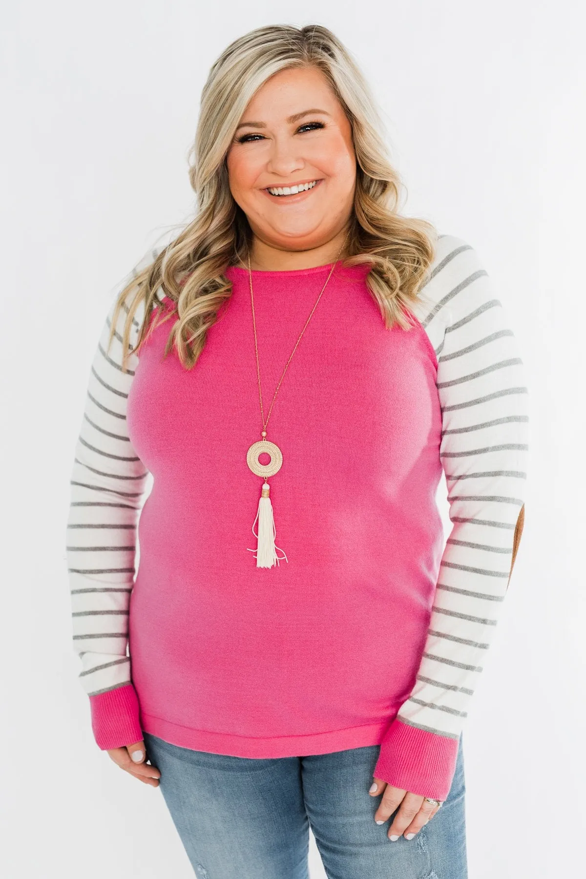 Loving Life Striped Sweater- Bubblegum Pink & Ivory