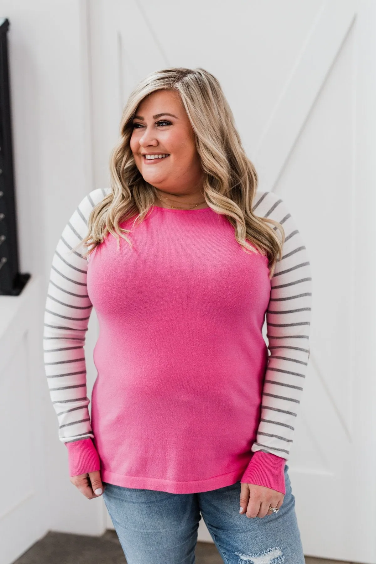 Loving Life Striped Sweater- Bubblegum Pink & Ivory