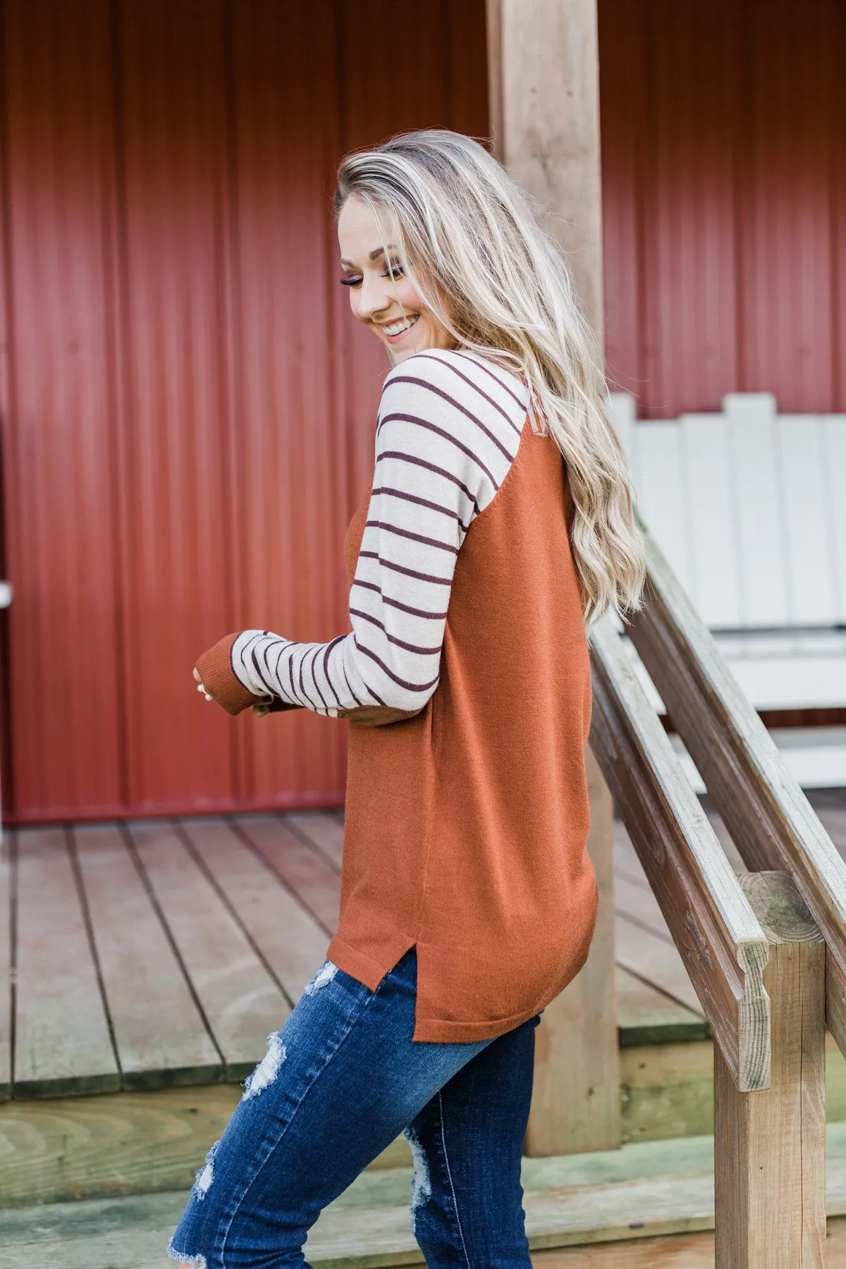 Loving Life Striped Sweater- Copper & Oatmeal