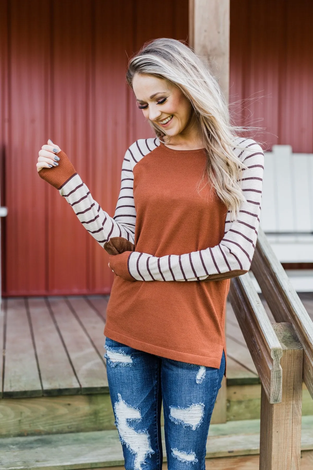 Loving Life Striped Sweater- Copper & Oatmeal