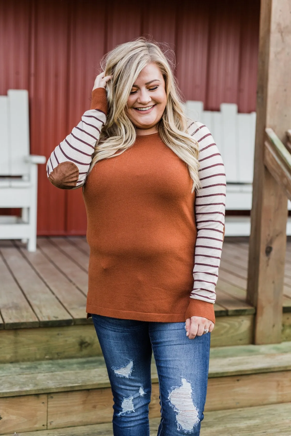 Loving Life Striped Sweater- Copper & Oatmeal