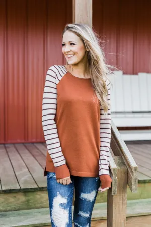Loving Life Striped Sweater- Copper & Oatmeal