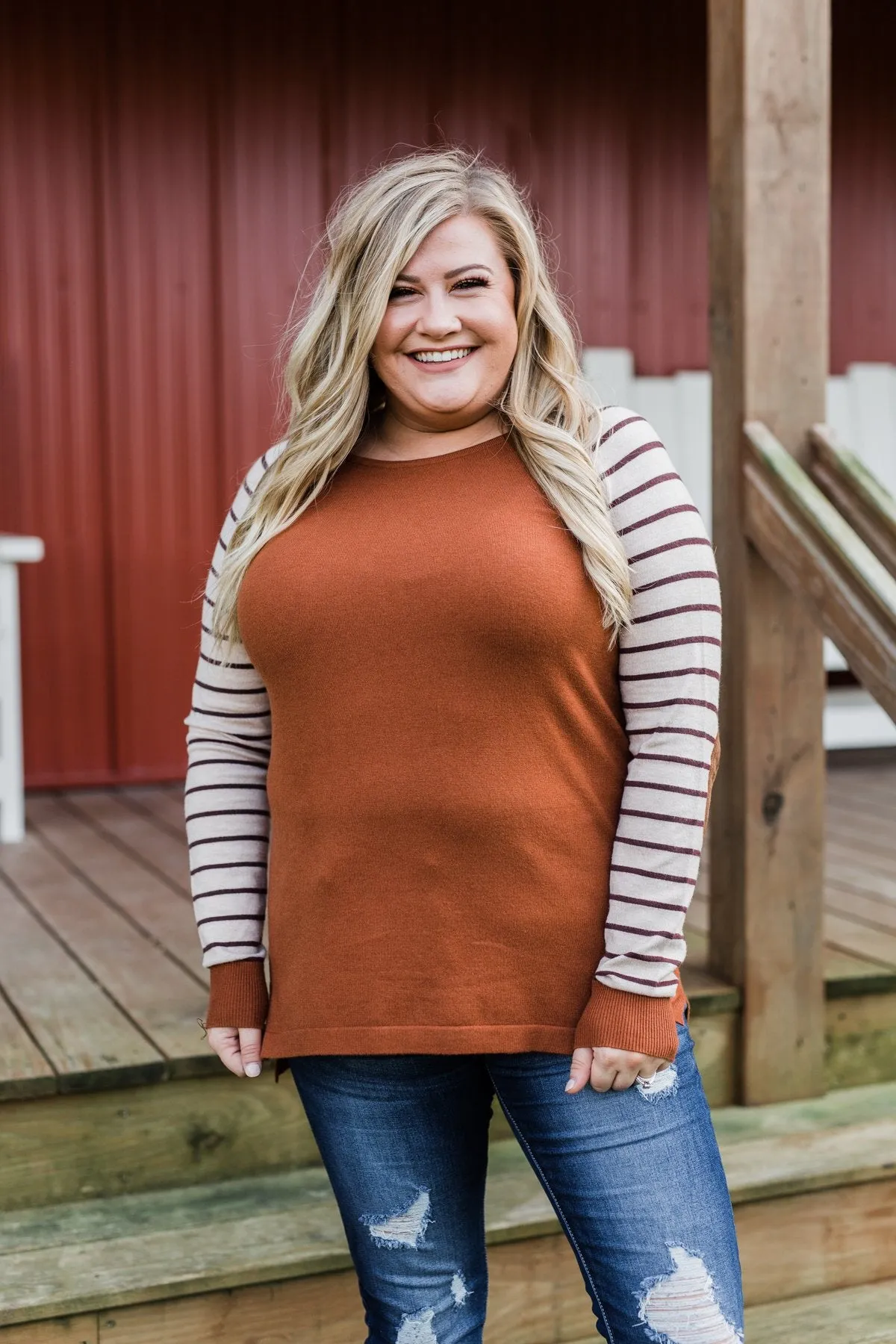 Loving Life Striped Sweater- Copper & Oatmeal