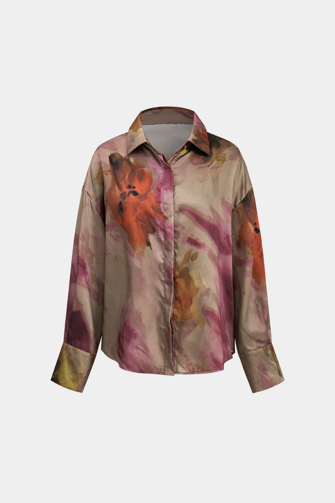Maeve - Eye-Catching Tie Dye Print Woman's Long Sleeve Collar Shirt