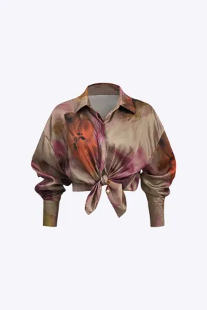 Maeve - Eye-Catching Tie Dye Print Woman's Long Sleeve Collar Shirt