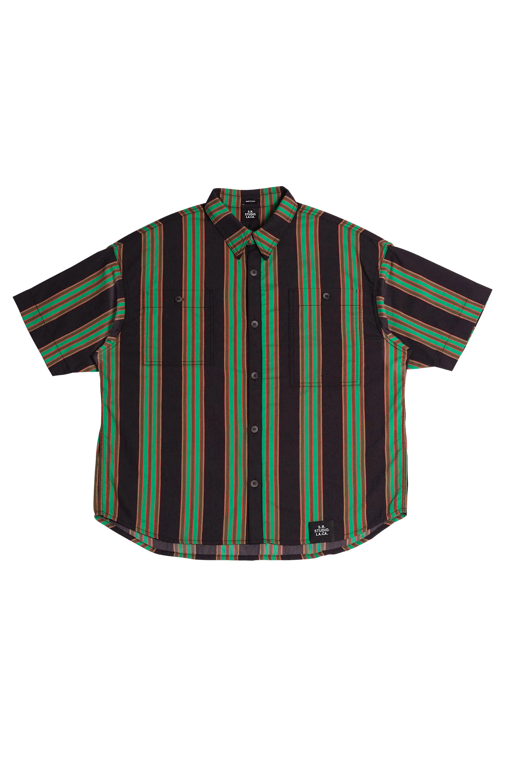 MEN'S B.G.R. STRIPE OVERSIZED SHORT SLEEVE BUTTON DOWN SHIRT