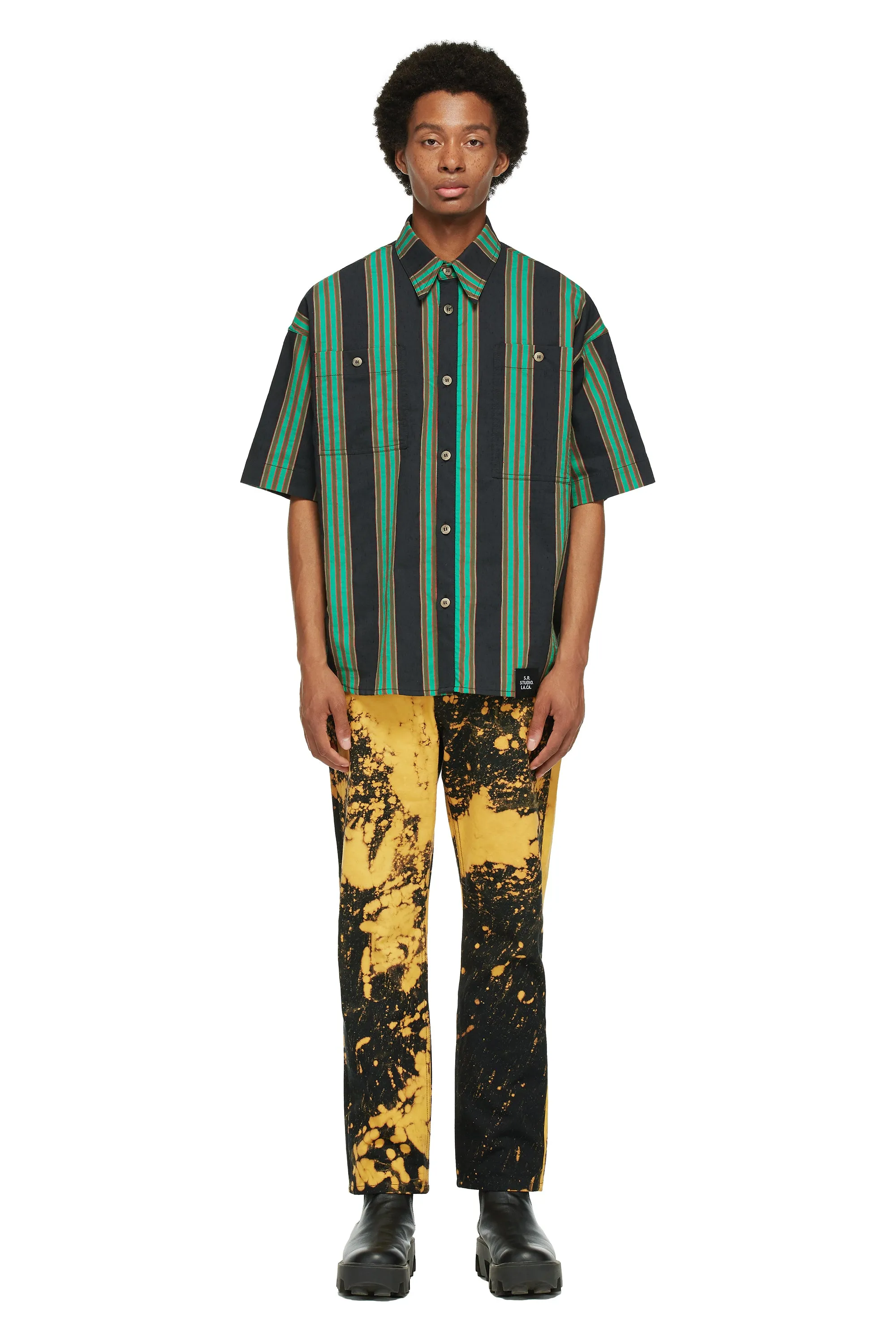 MEN'S B.G.R. STRIPE OVERSIZED SHORT SLEEVE BUTTON DOWN SHIRT