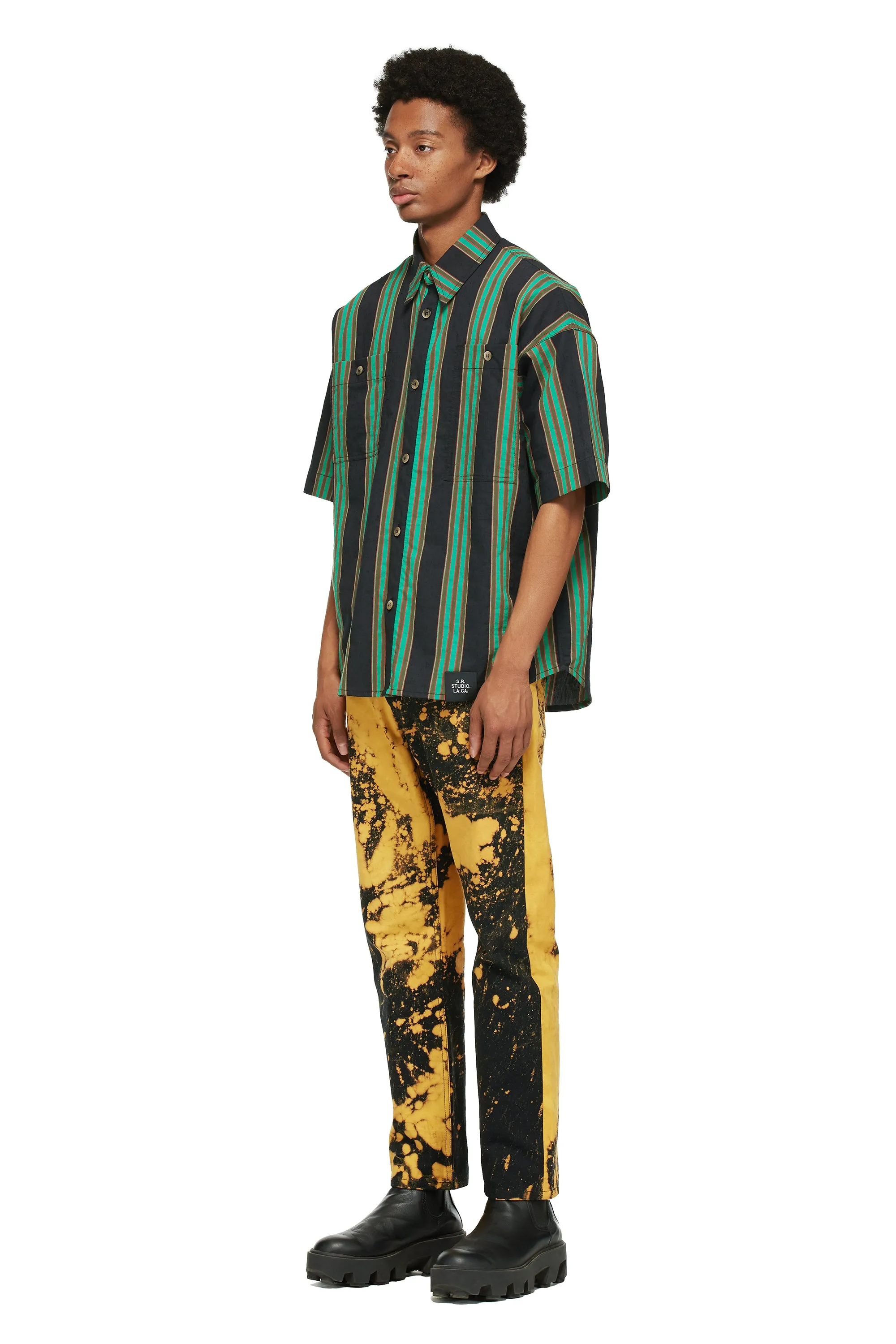 MEN'S B.G.R. STRIPE OVERSIZED SHORT SLEEVE BUTTON DOWN SHIRT