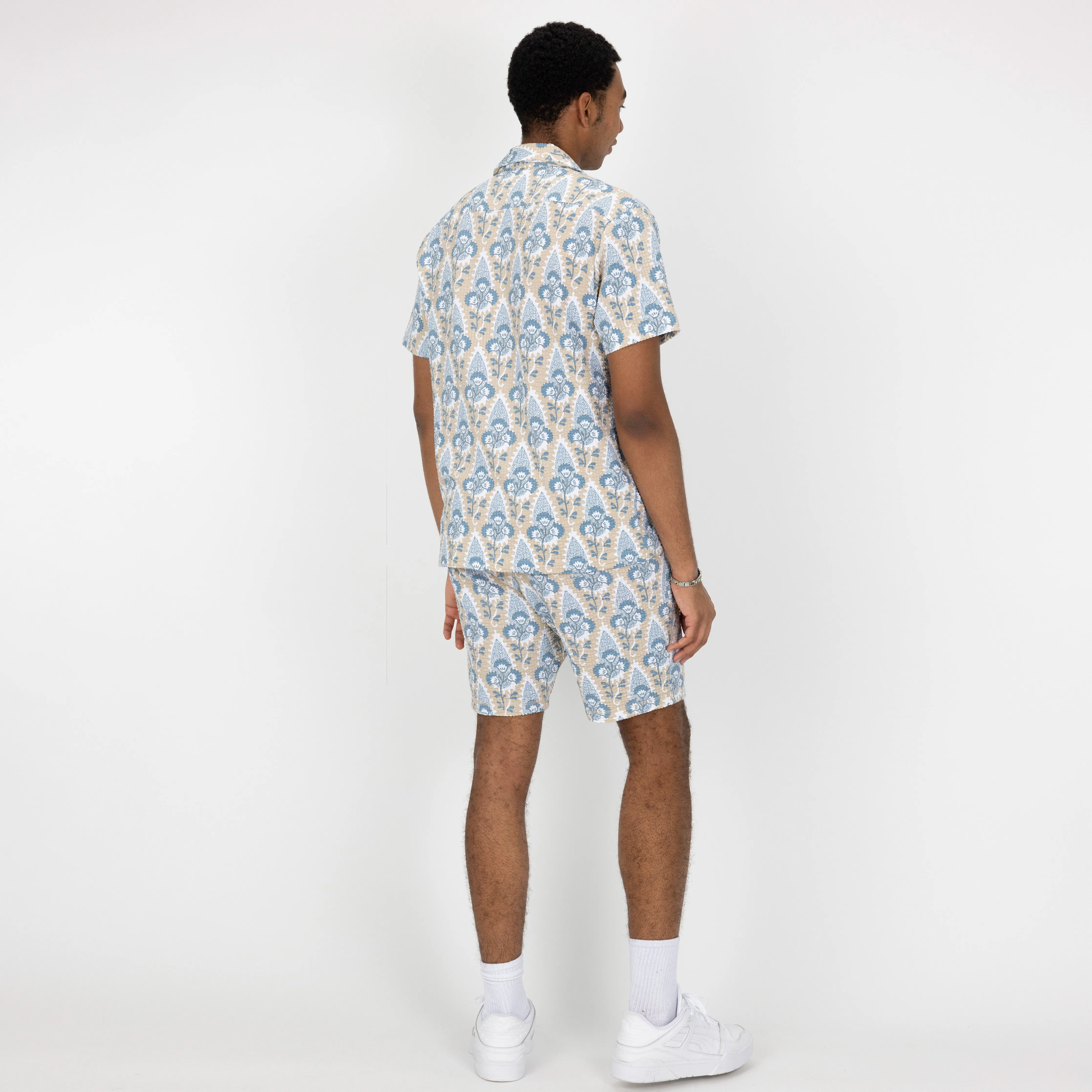 Mens Cool Knit Seersucker Camp Shirt - Ancient Scroll