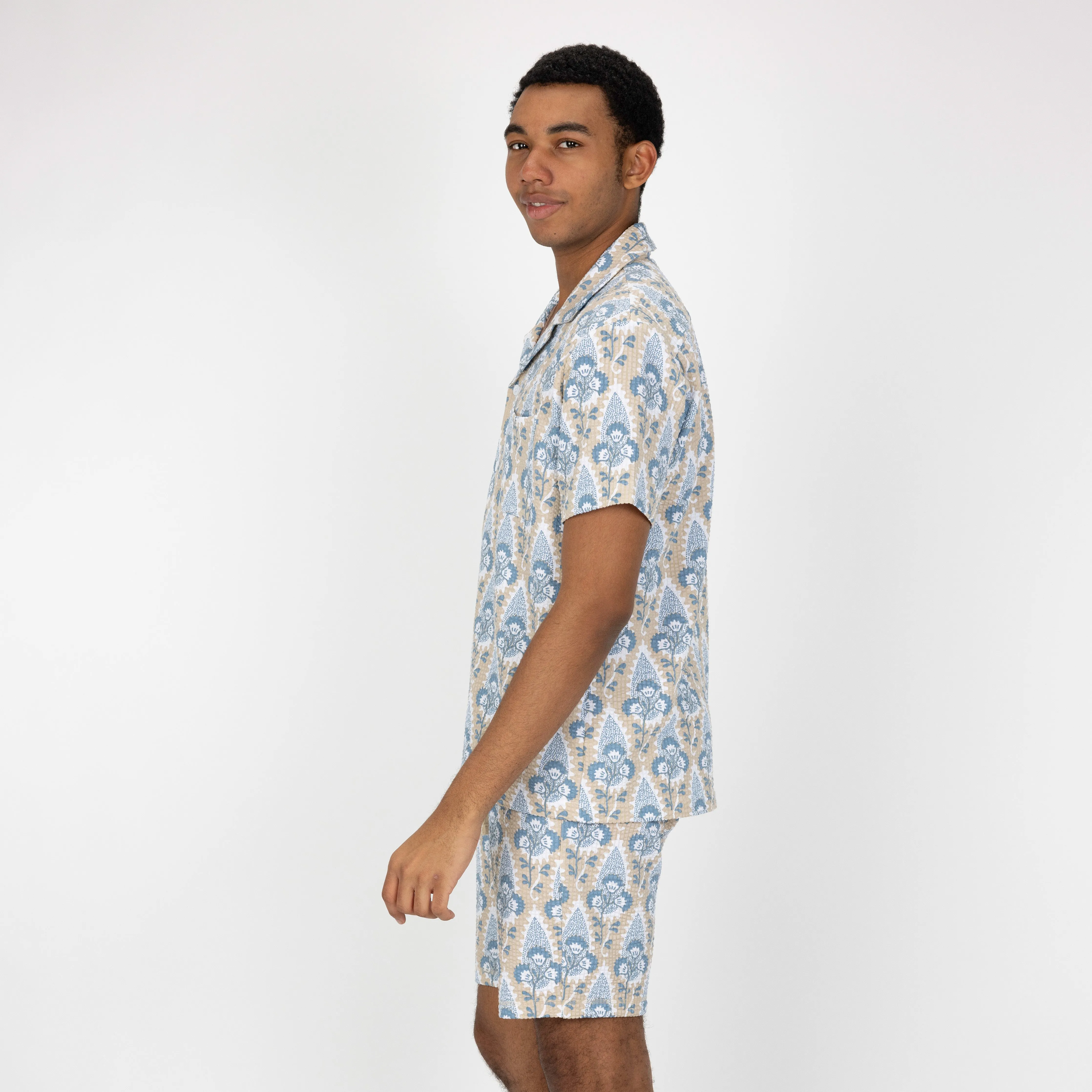 Mens Cool Knit Seersucker Camp Shirt - Ancient Scroll