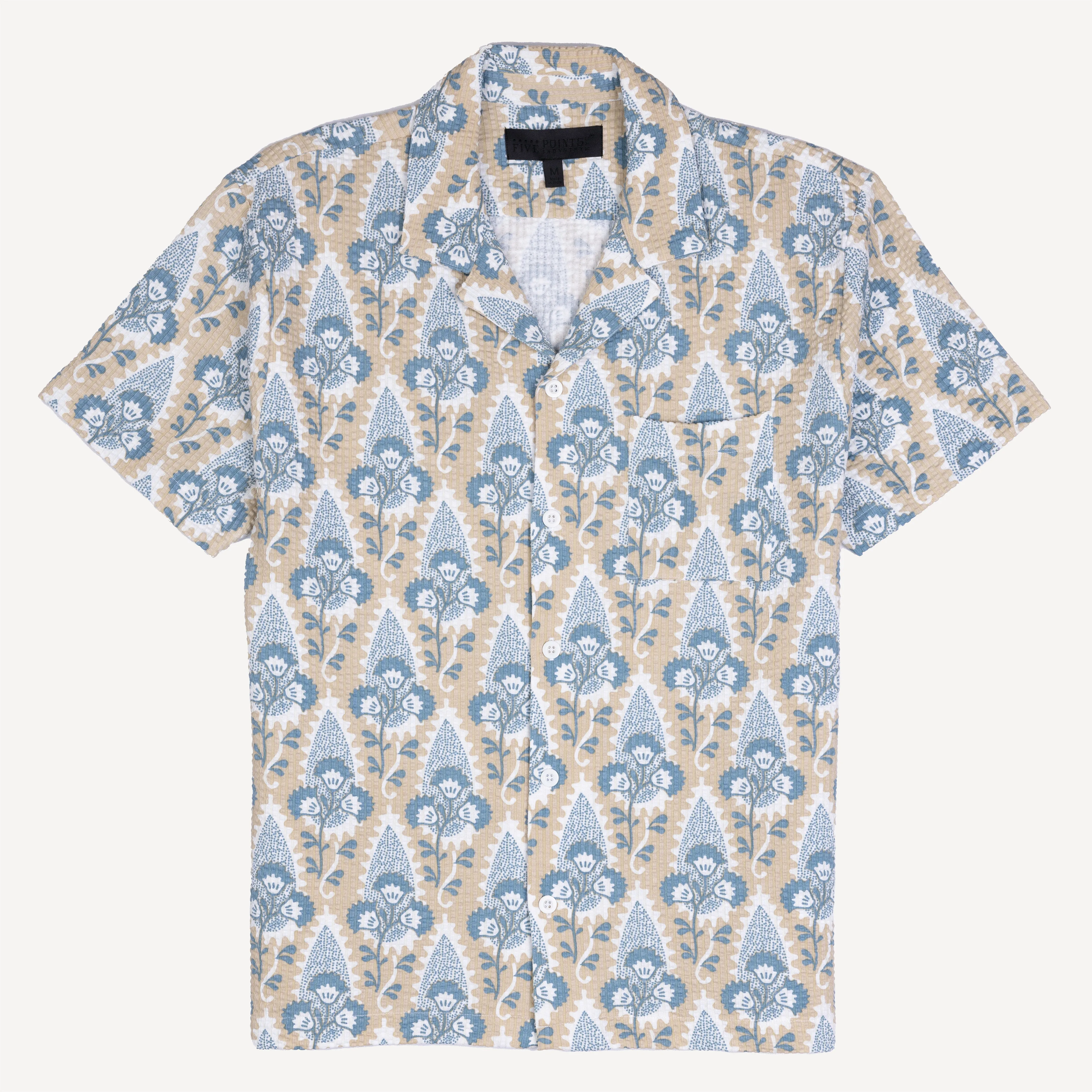 Mens Cool Knit Seersucker Camp Shirt - Ancient Scroll