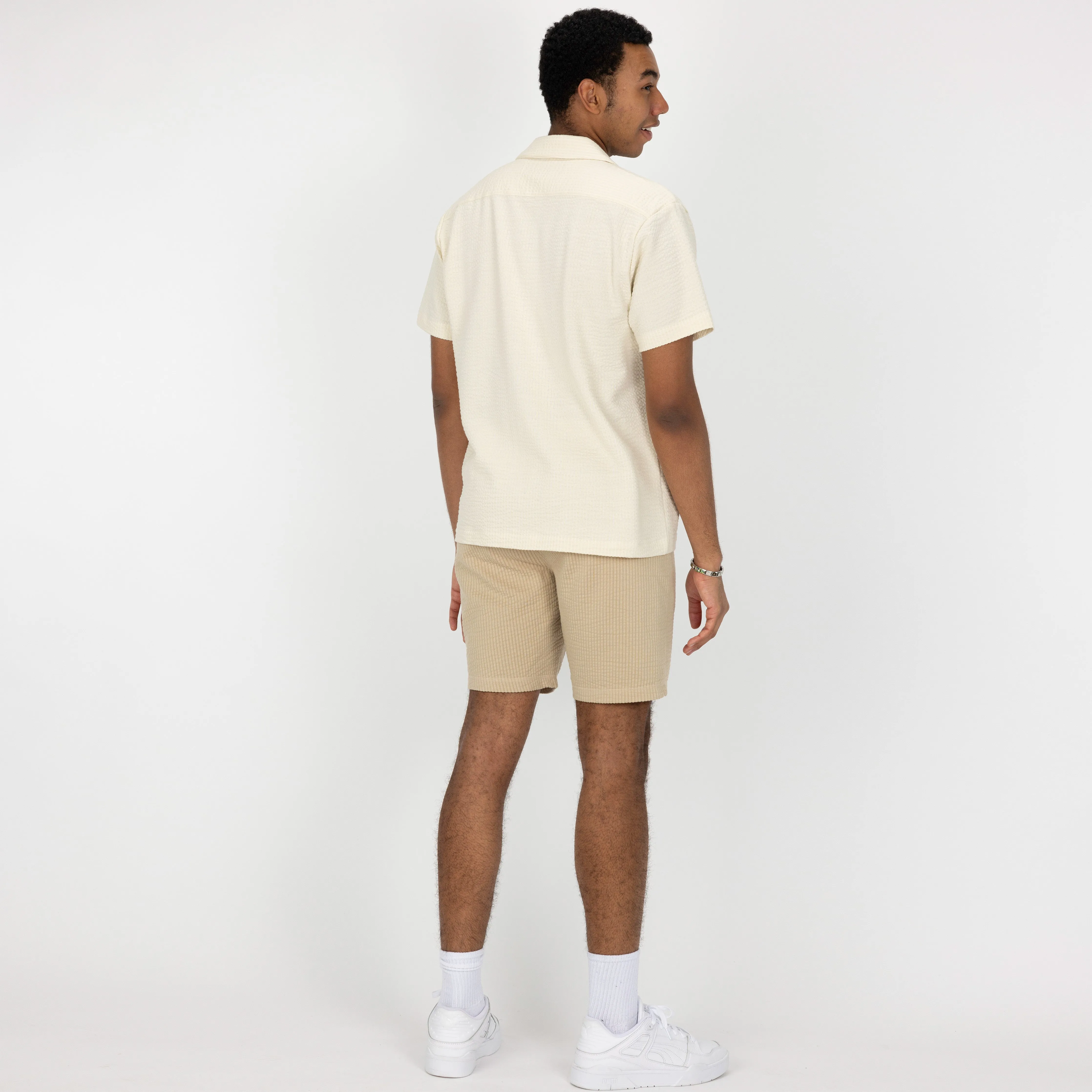 Mens Cool Knit Seersucker Camp Shirt - Tofu