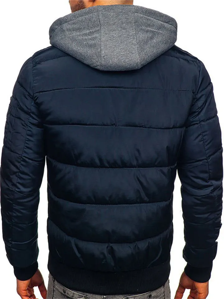 Men's Zip Pocket Cozy Puffer Jacket Padded Coat With Hood