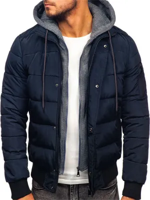 Men's Zip Pocket Cozy Puffer Jacket Padded Coat With Hood