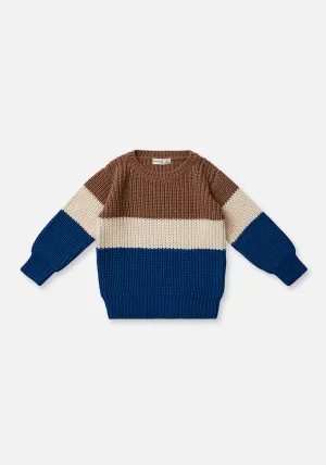 Miann & Co Kids - Tri-Tone Chunky Knit Jumper - Moon Blue