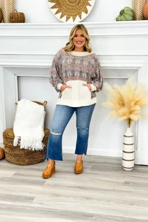 Multi Print Oversized Front Pocket Top *Final Sale*