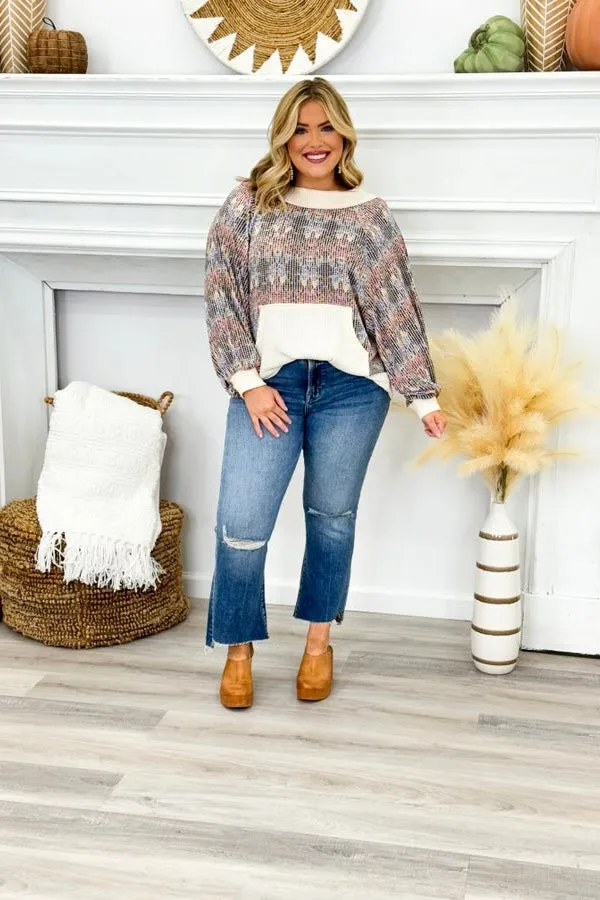 Multi Print Oversized Front Pocket Top *Final Sale*