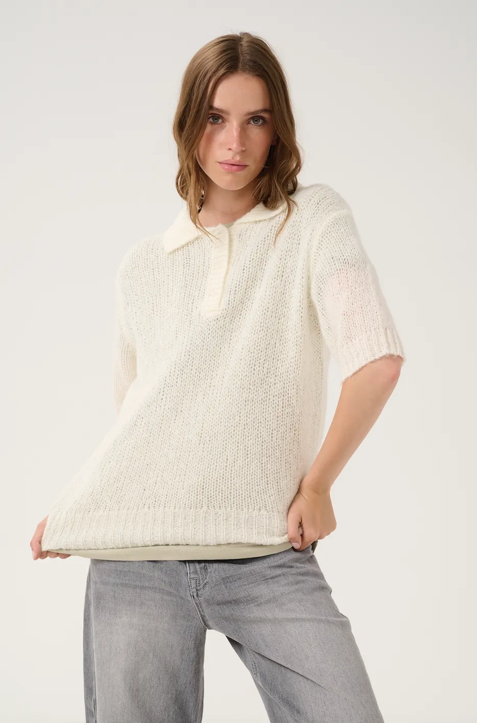 My Essential Wardrobe - Polo knit - White - Lingo