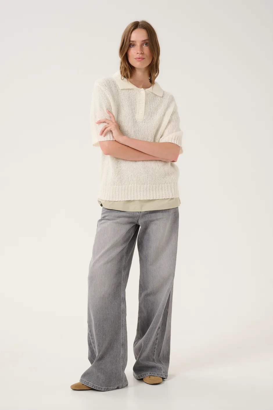 My Essential Wardrobe - Polo knit - White - Lingo