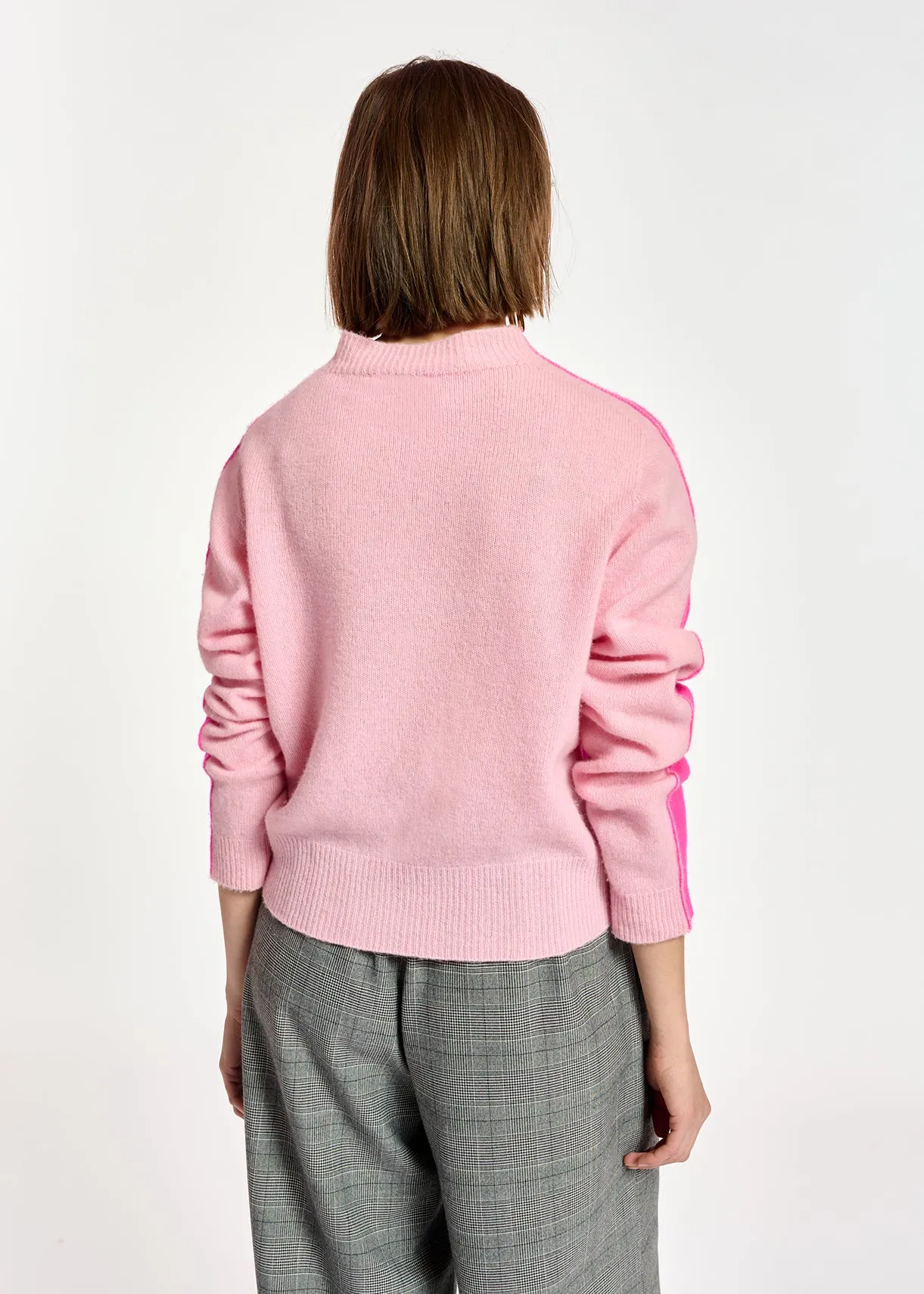 Neon pink and light pink merino-cashmere knit sweater