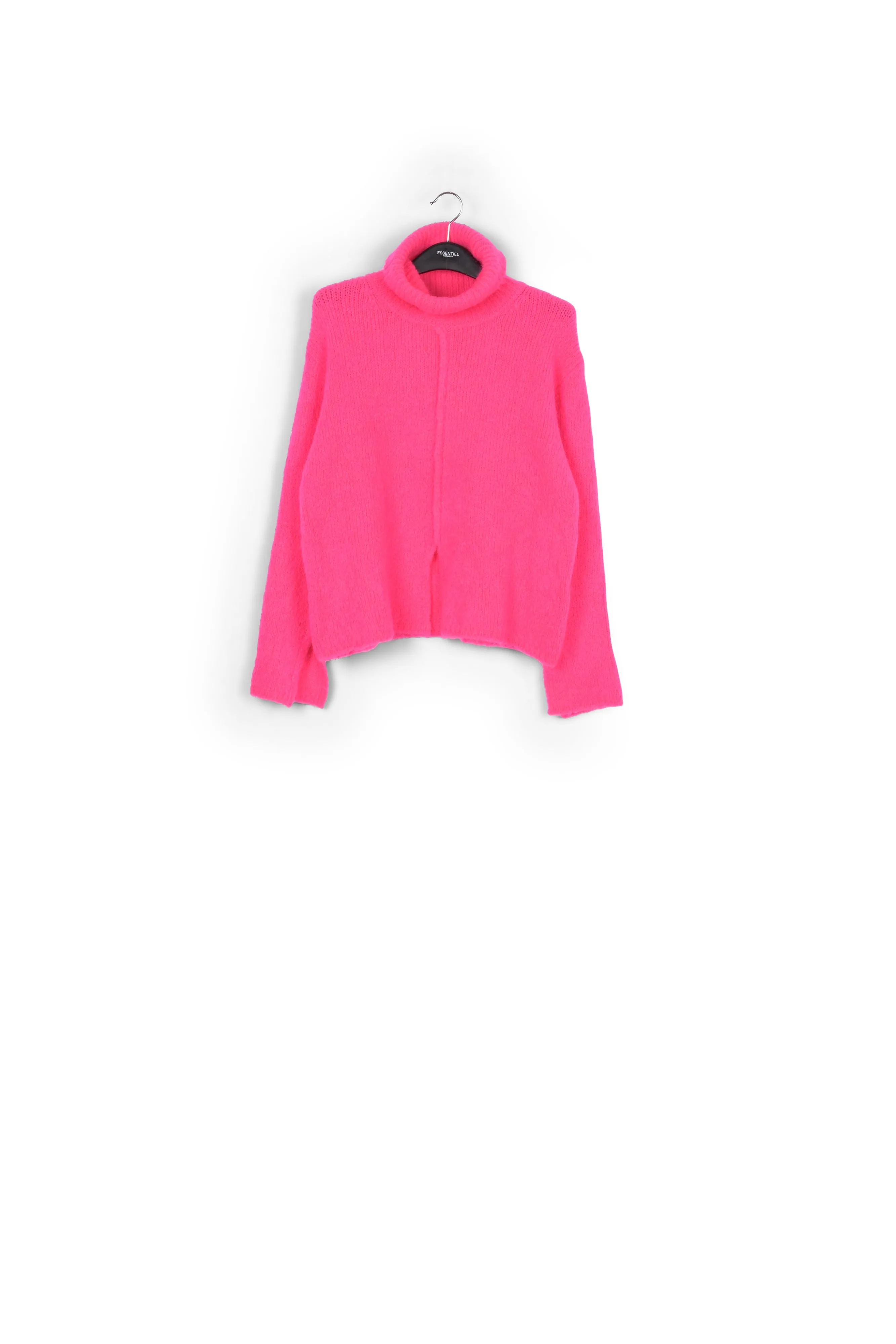 Neon pink mohair-blend turtleneck sweater