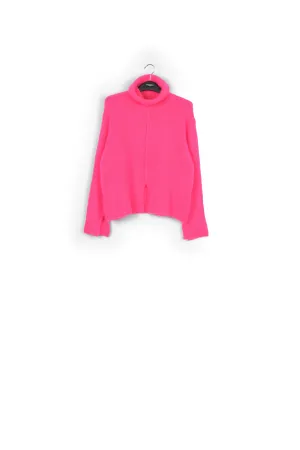 Neon pink mohair-blend turtleneck sweater