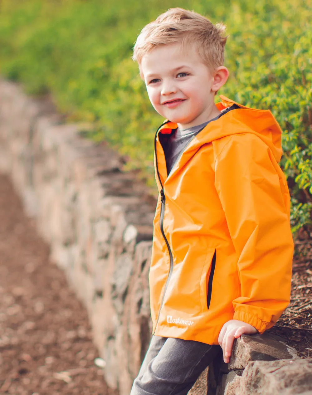 Oakiwear Kids Rain Jacket Coat Waterproof Shell Boys Girls, Orange