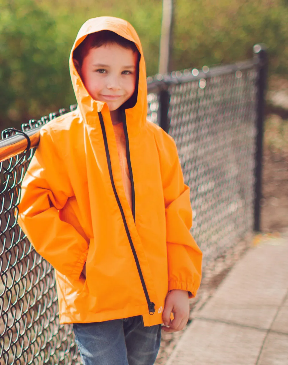 Oakiwear Kids Rain Jacket Coat Waterproof Shell Boys Girls, Orange