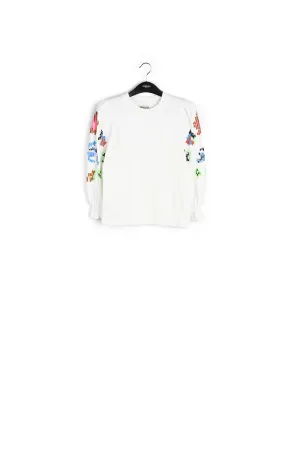 Off-white sweater with multicolor sequin embroideries