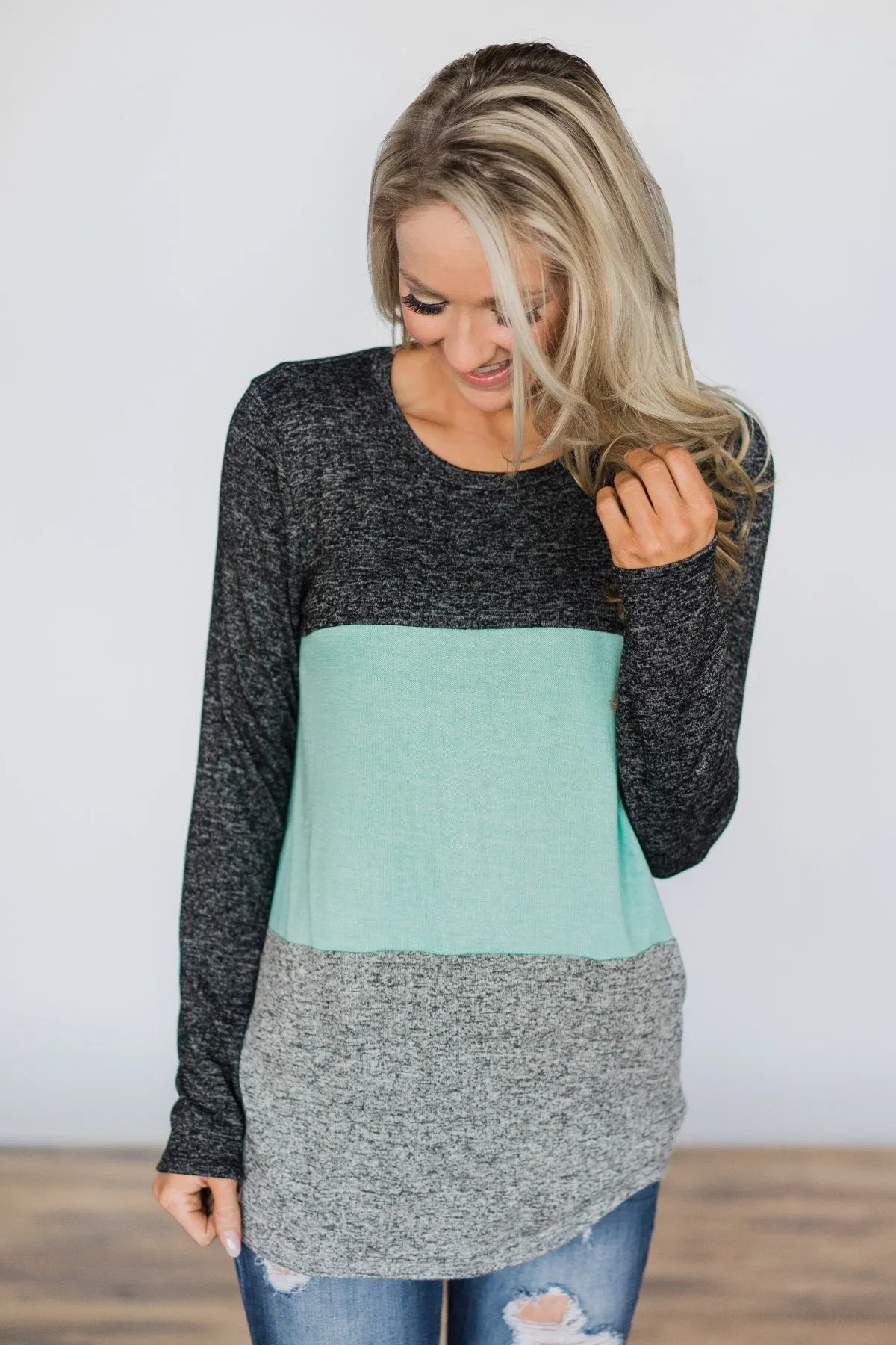 On the Brightside Color Block Top- Mint