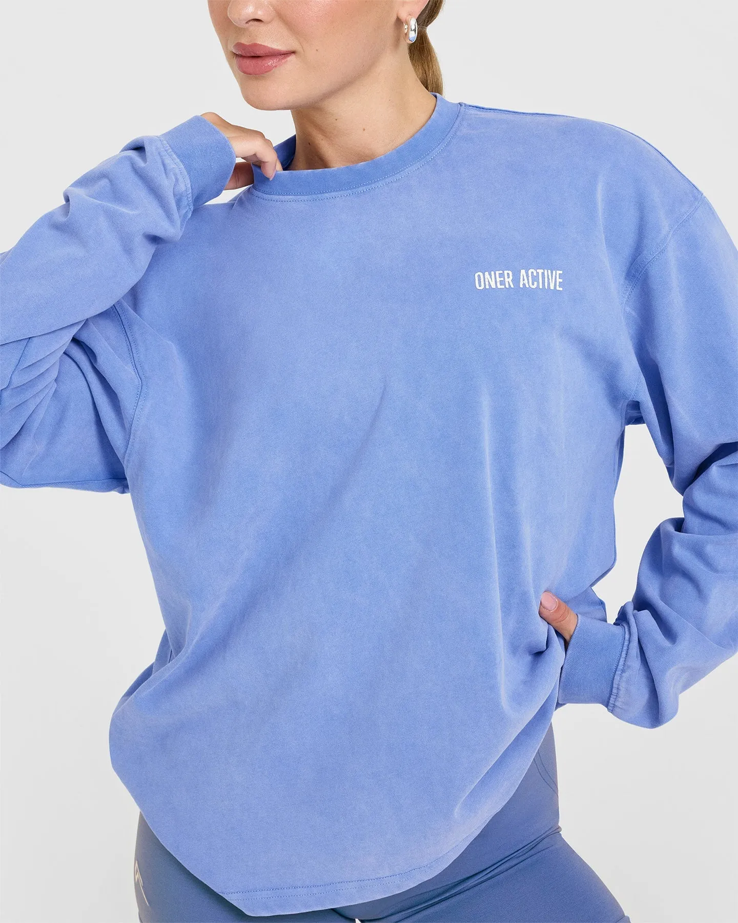 Oversized Graphic Washed Long Sleeve Top | Glaucous Blue
