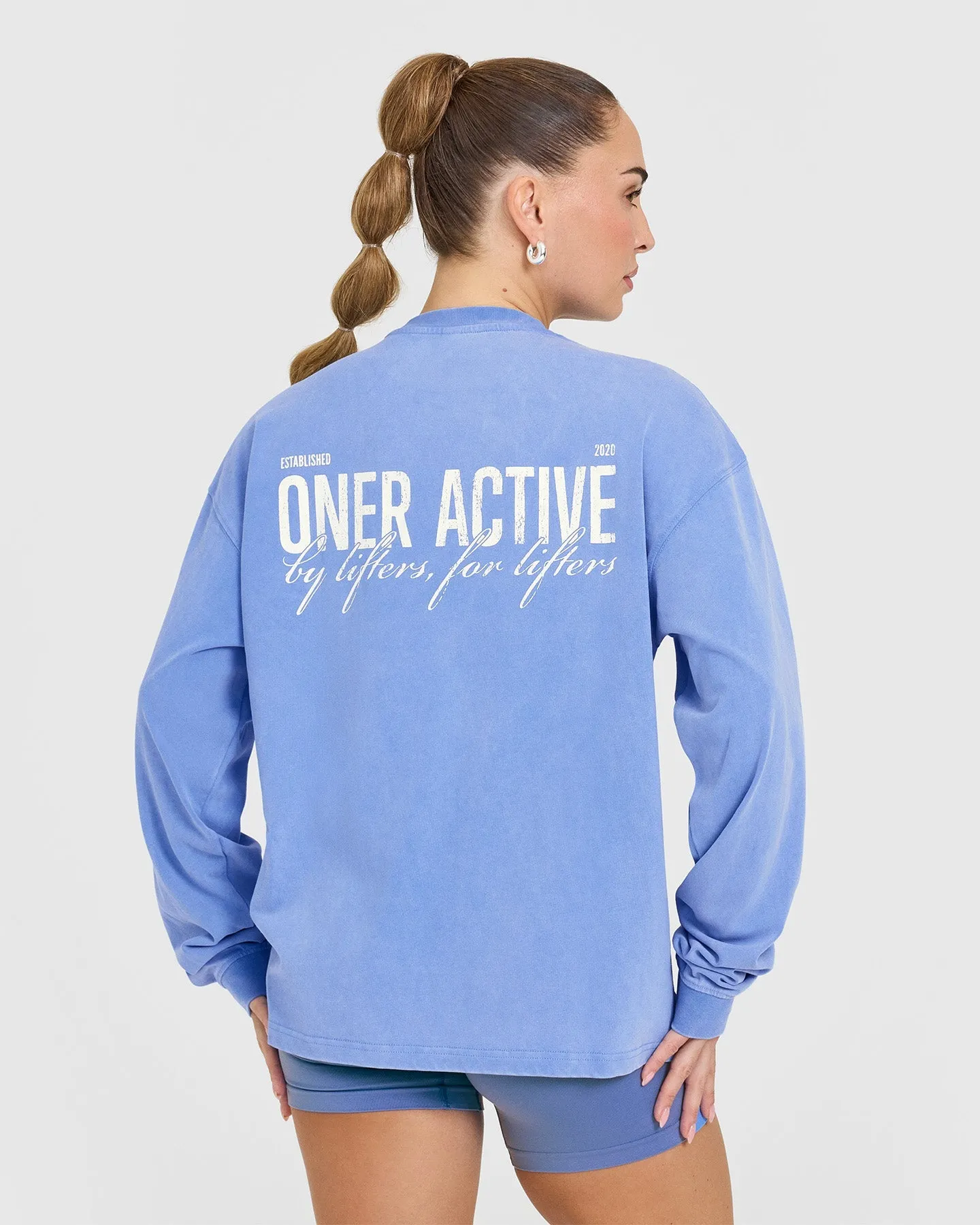 Oversized Graphic Washed Long Sleeve Top | Glaucous Blue