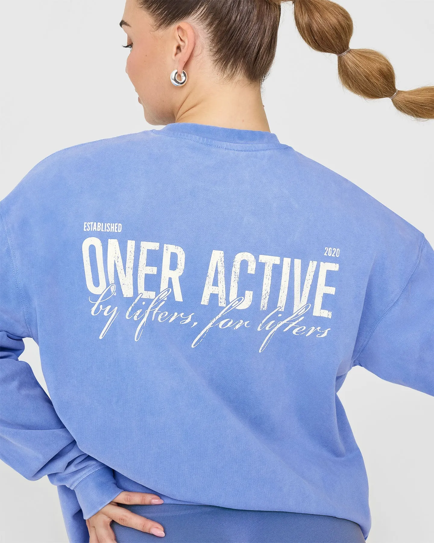 Oversized Graphic Washed Long Sleeve Top | Glaucous Blue