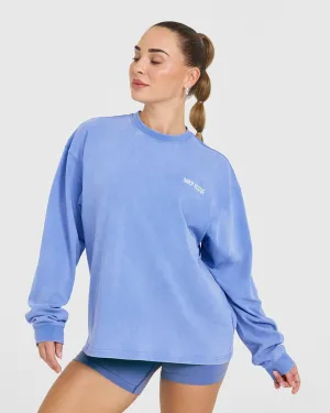 Oversized Graphic Washed Long Sleeve Top | Glaucous Blue
