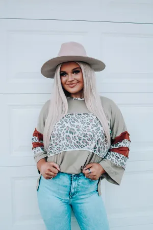 Oversized Leopard Striped Sleeve Top
