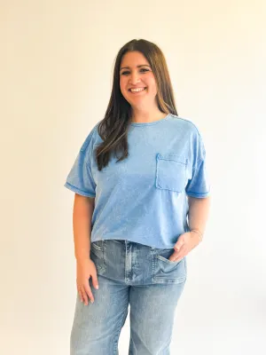 Oversized Mineral Wash Tee in Sky Blue