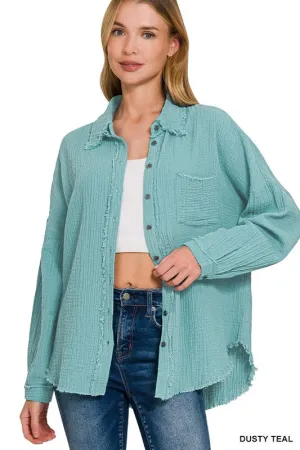Oversized Raw Edge Gauze Shirt